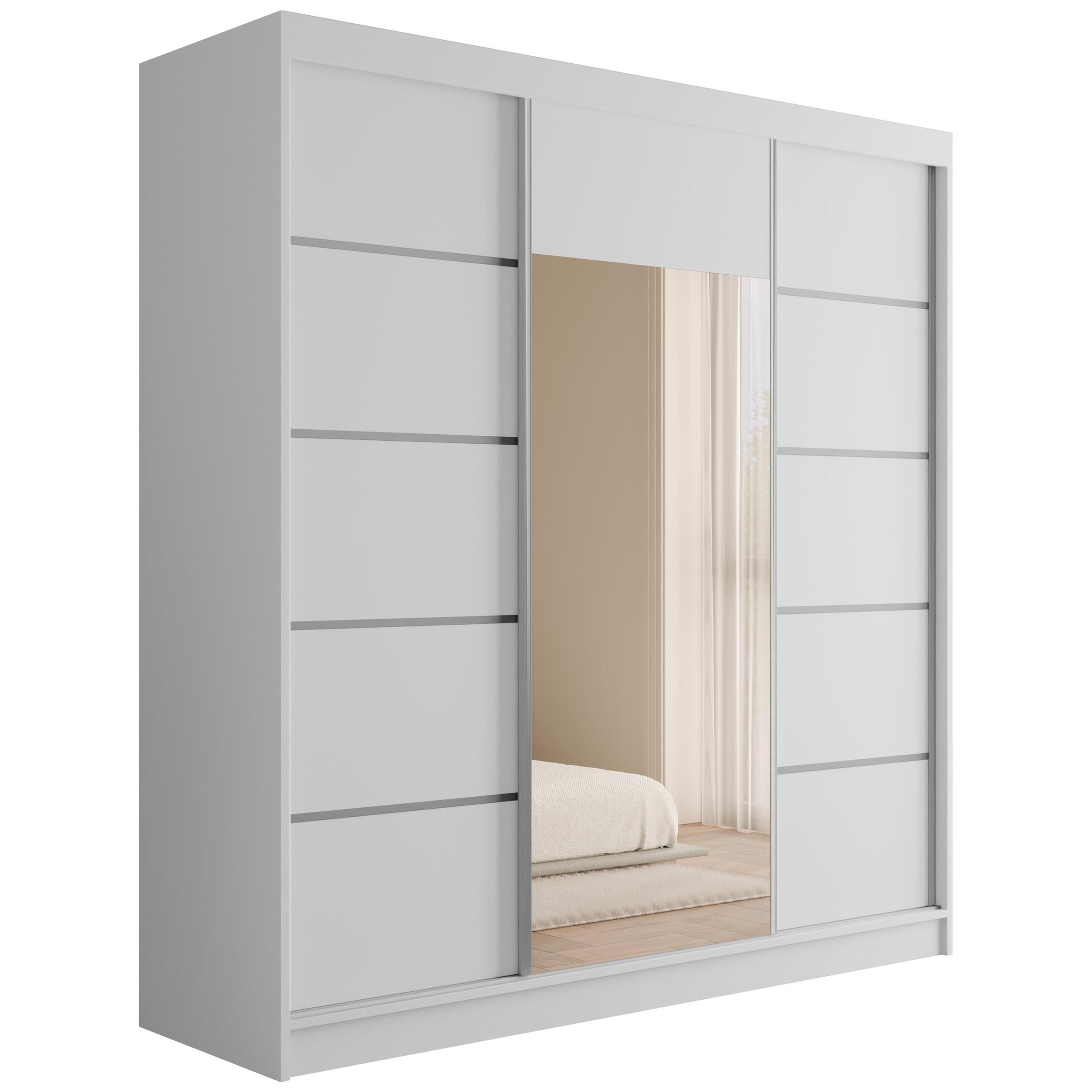 wohnli-moebel-suche-800000993351 Wohnli Möbelsuche - KLEIDERSCHRANK mit Spiegel V2-LINEA 215x200 cm Weiß