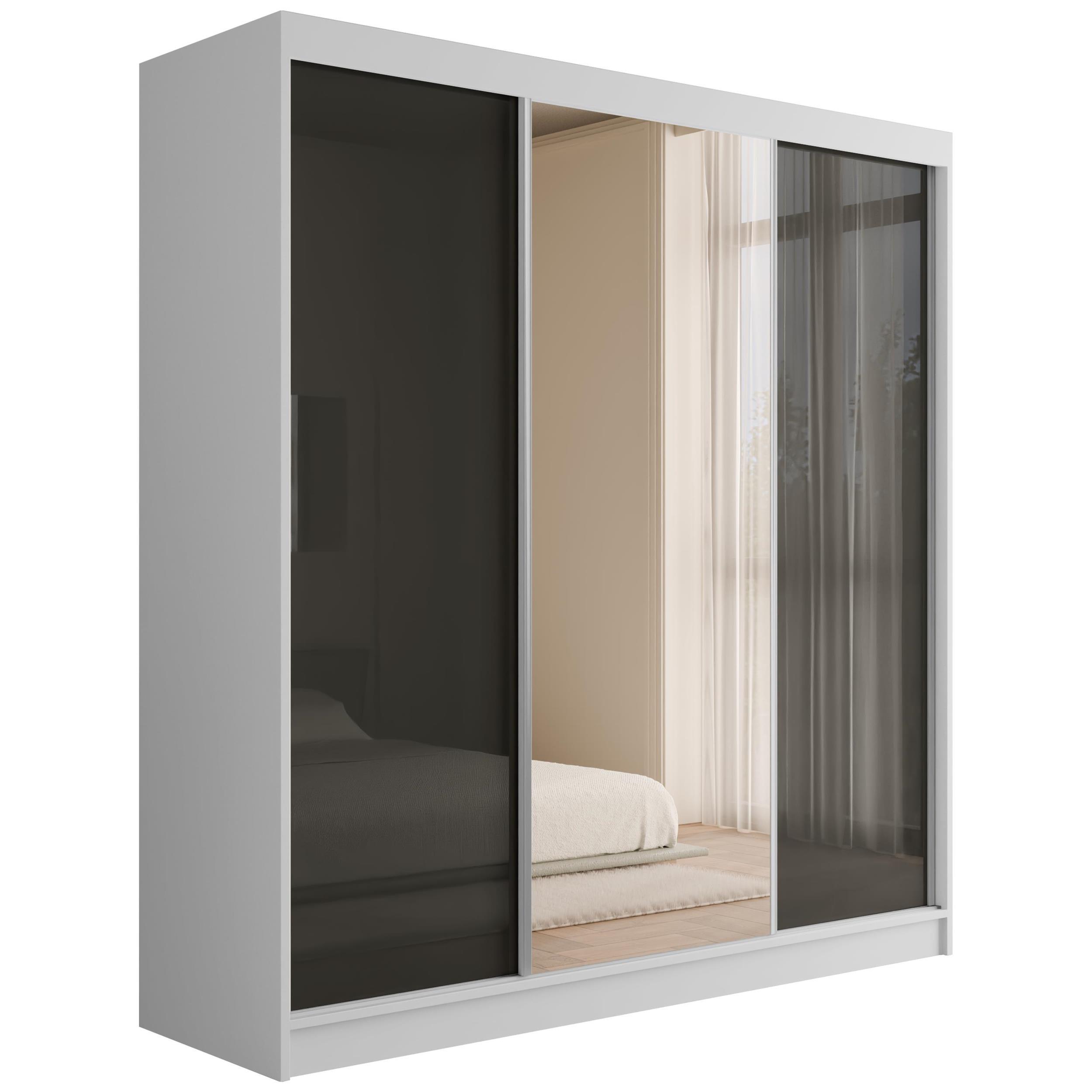 wohnli-moebel-suche-800000993357 Wohnli Möbelsuche - KLEIDERSCHRANK mit Spiegel V2-VITA 215x200 cm - Weiß|Grau