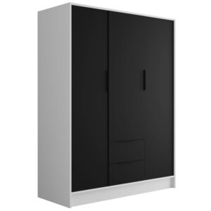 wohnli-moebel-suche-800000993358 Wohnli Möbelsuche - KLEIDERSCHRANK mit Flügeltüren KOLIN 150x200cm Weiß / Schwarz
