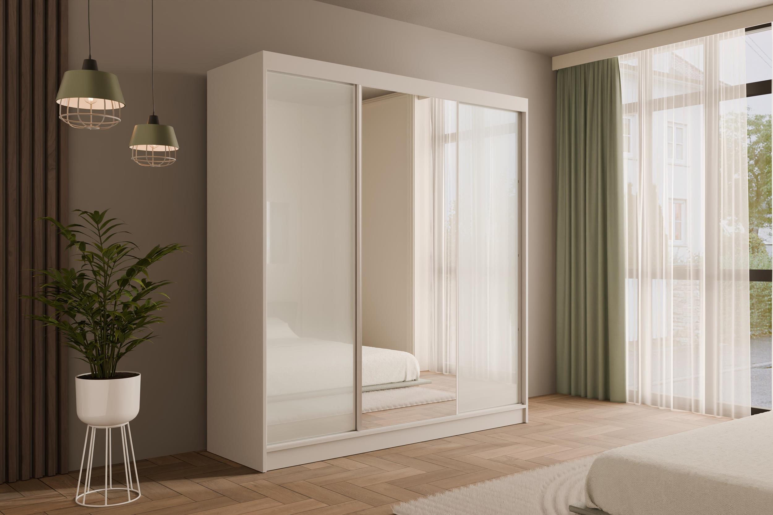 wohnli-moebel-suche-800000993360-1 KLEIDERSCHRANK mit Spiegel V2-VITA 215x200 cm - Weiß Holzwerkstoff ALTDECOR Möbel > Schränke > Kleiderschränke Weiß