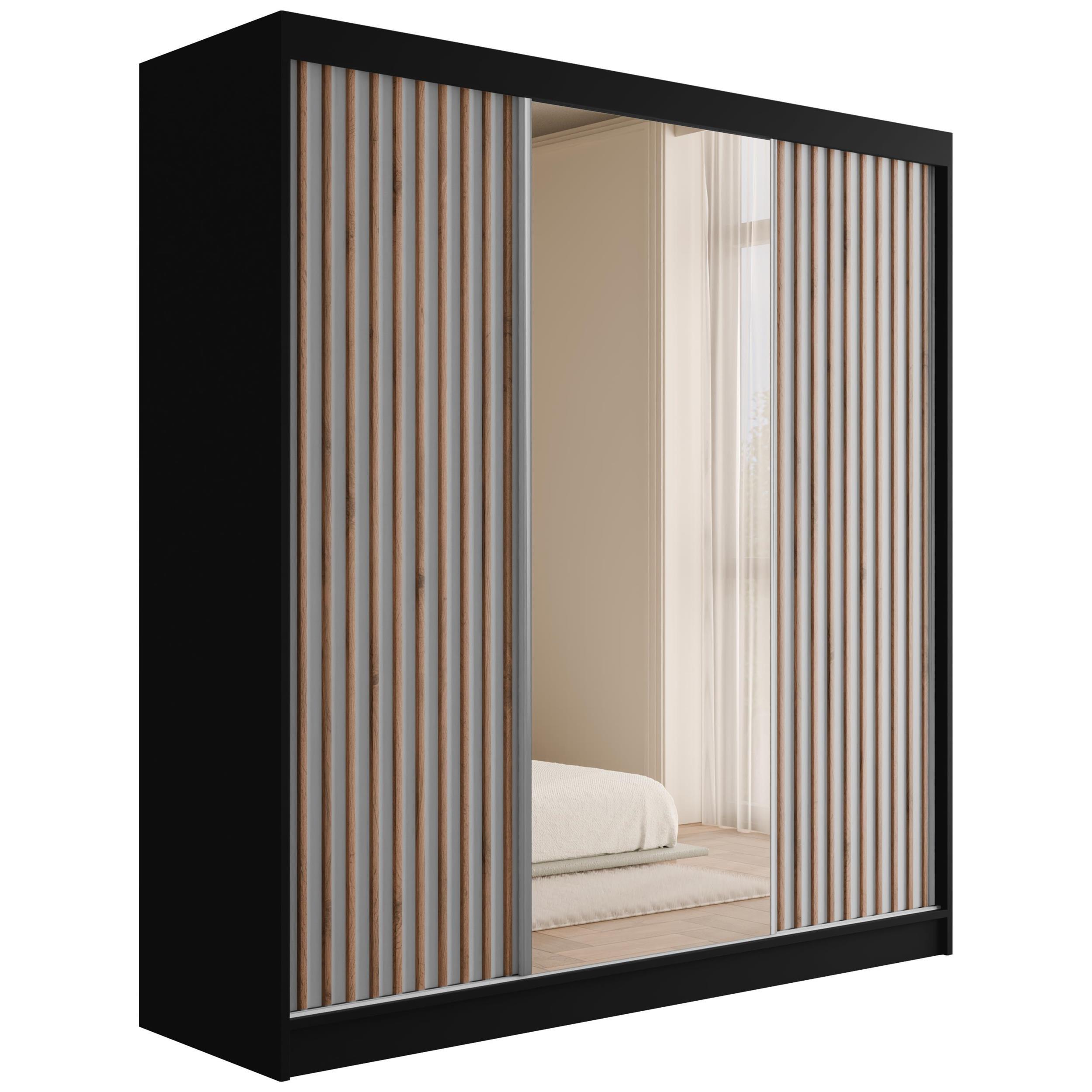 wohnli-moebel-suche-800000993364 Wohnli Möbelsuche - KLEIDERSCHRANK mit Spiegel V2-ZENTI 215x200 cm Schwarz|Weiß