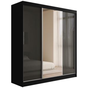 Wohnli Möbelsuche - KLEIDERSCHRANK mit Spiegel V2-VITA 215x200 cm - Schwarz|Grau
