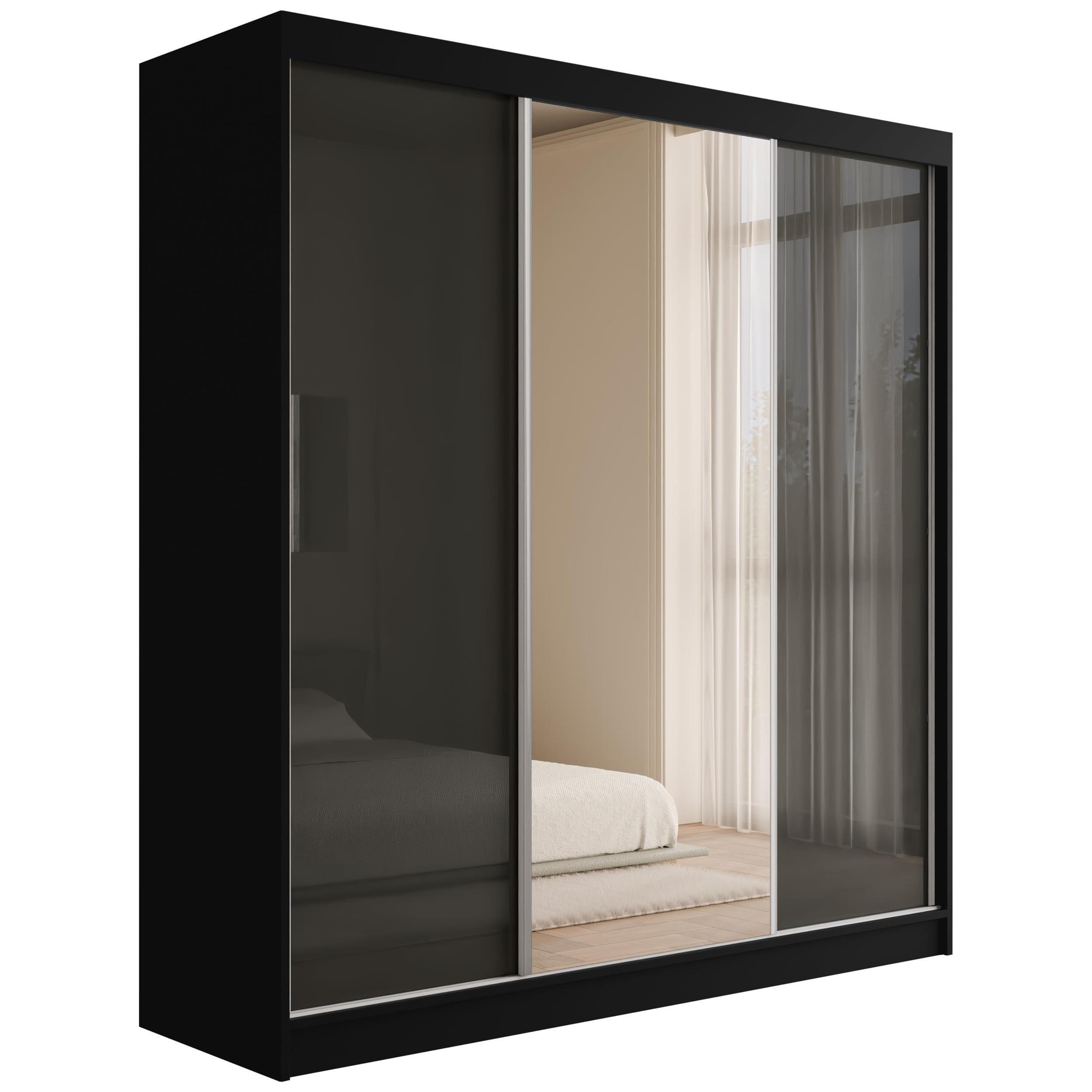wohnli-moebel-suche-800000993368 Wohnli Möbelsuche - KLEIDERSCHRANK mit Spiegel V2-VITA 215x200 cm - Schwarz|Grau