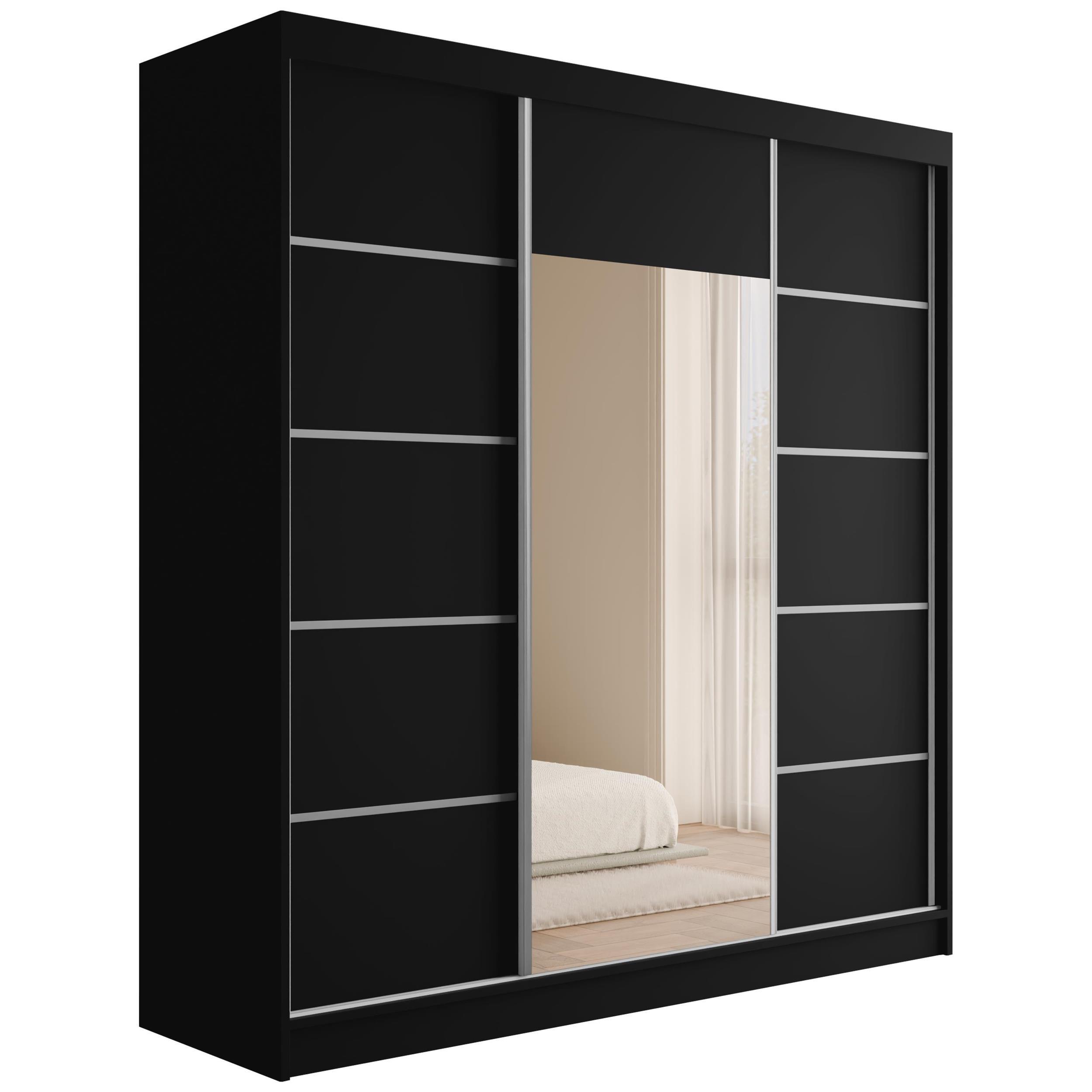 wohnli-moebel-suche-800000993370 Wohnli Möbelsuche - KLEIDERSCHRANK mit Spiegel V2-LINEA 215x200 cm Schwarz
