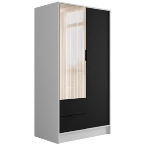 wohnli-moebel-suche-800000993380 Wohnli Möbelsuche - KLEIDERSCHRANK mit Spiegel und Flügeltüren KOLIN 100x200cm Weiß / Schwarz