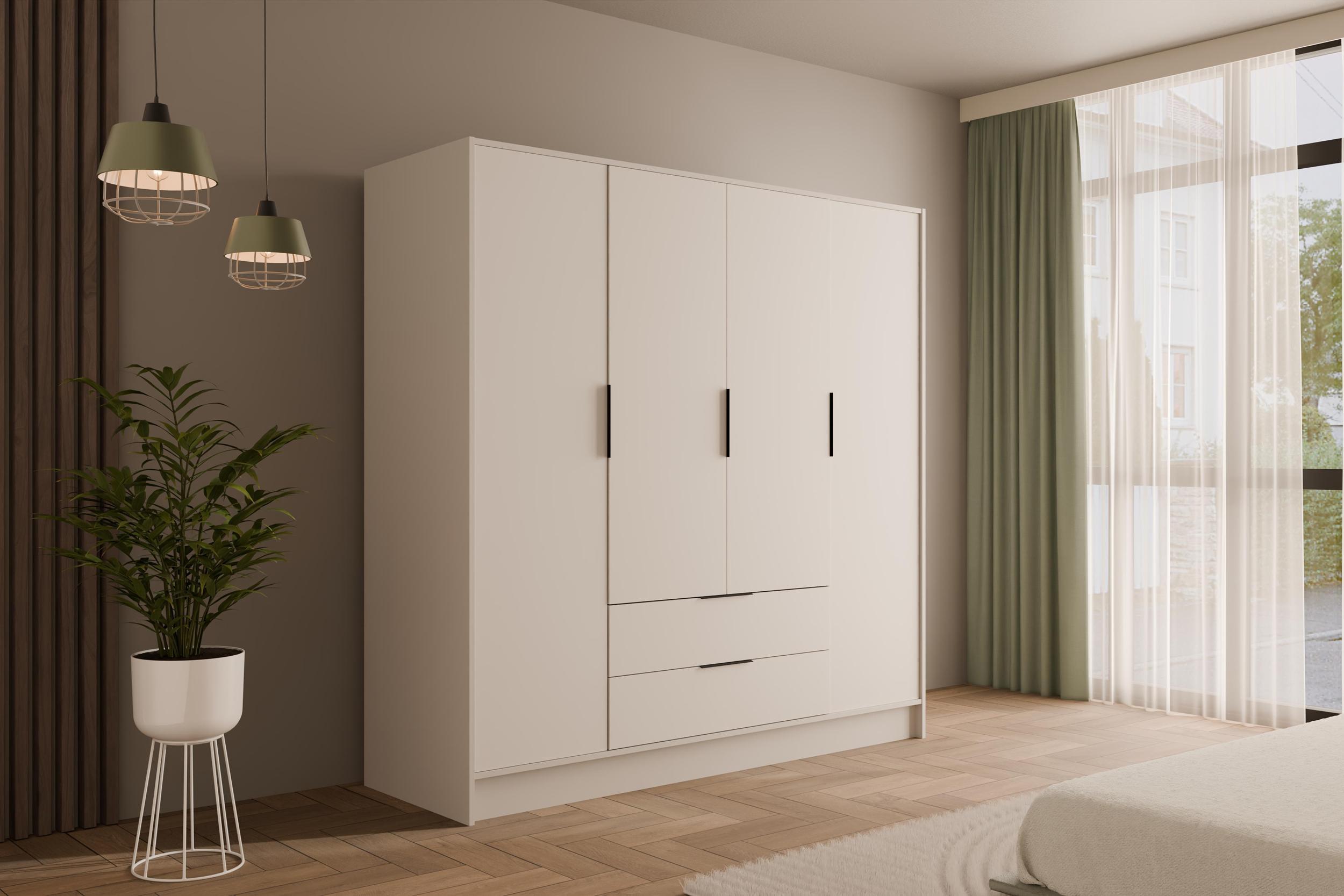 wohnli-moebel-suche-800000993389-1 KLEIDERSCHRANK mit Flügeltüren KOLIN 200x200cm Weiß / Weiß Holzwerkstoff ALTDECOR Möbel > Schränke > Kleiderschränke Weiß