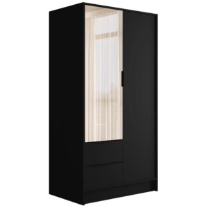 wohnli-moebel-suche-800000993392 Wohnli Möbelsuche - KLEIDERSCHRANK mit Spiegel und Flügeltüren KOLIN 100x200cm Schwarz