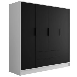 wohnli-moebel-suche-800000993394 Wohnli Möbelsuche - KLEIDERSCHRANK mit Flügeltüren KOLIN 200x200cm Weiß / Schwarz