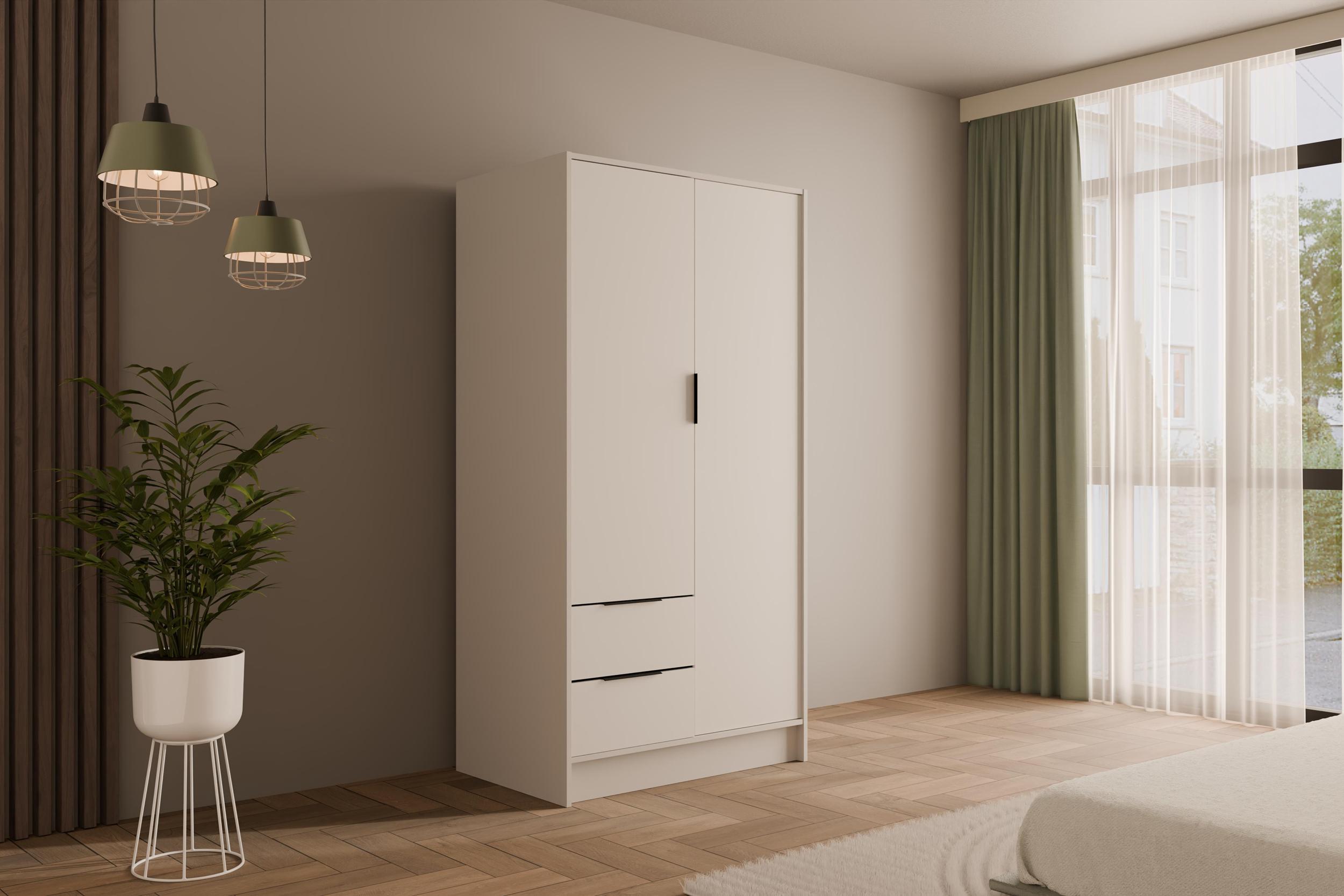 wohnli-moebel-suche-800000993399-1 KLEIDERSCHRANK mit Flügeltüren KOLIN 100x200cm Weiß / Weiß Holzwerkstoff ALTDECOR Möbel > Schränke > Kleiderschränke Weiß