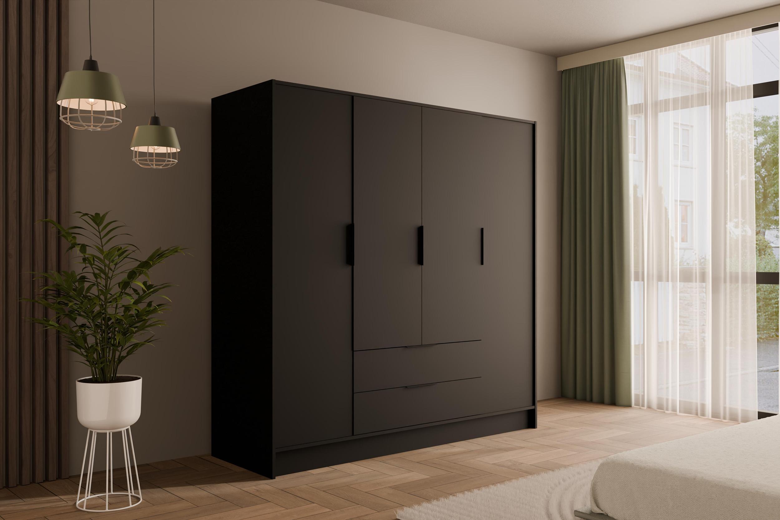 KLEIDERSCHRANK mit Flügeltüren KOLIN 200x200cm Schwarz Holzwerkstoff ALTDECOR Möbel > Schränke > Kleiderschränke Schwarz