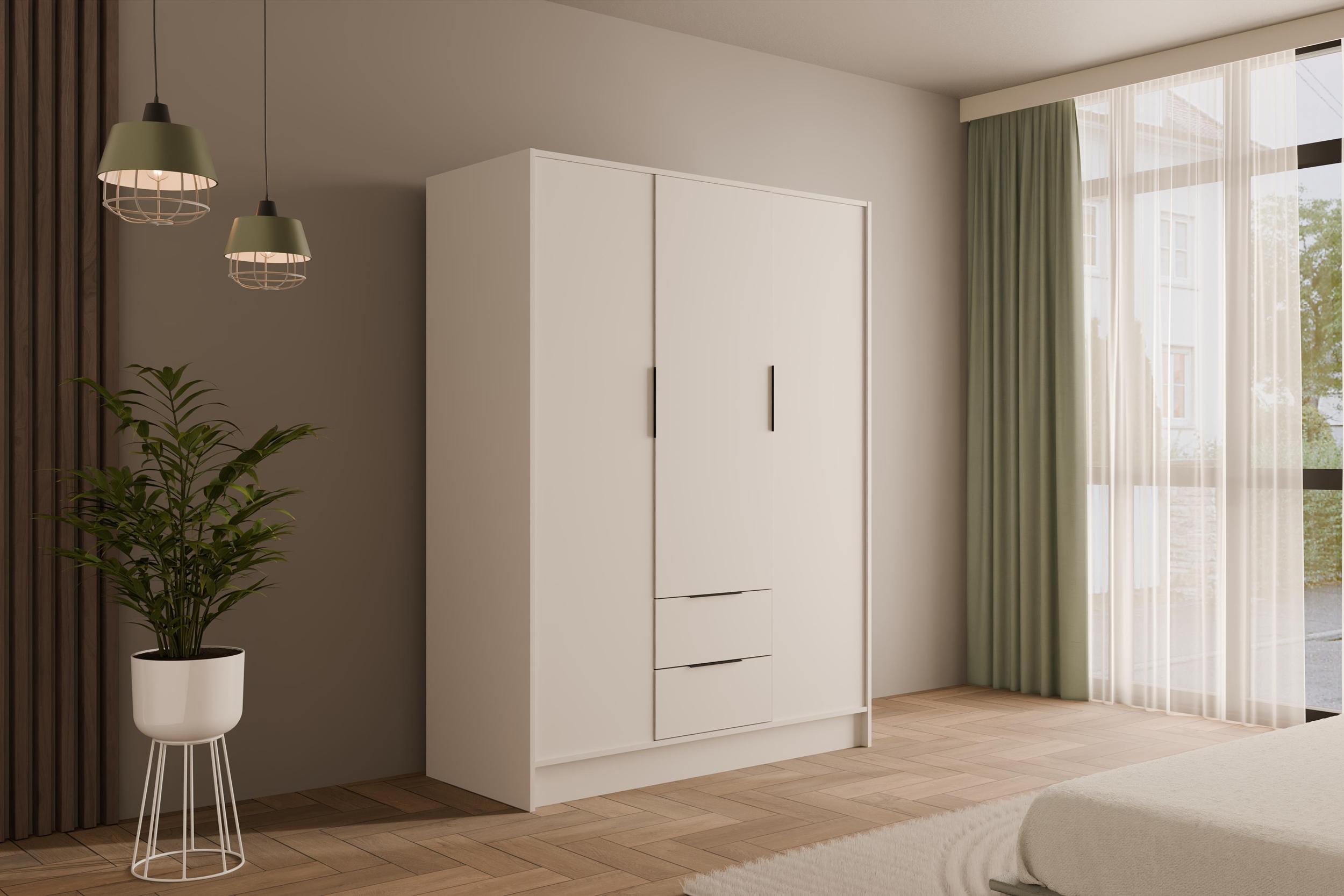 wohnli-moebel-suche-800000993407-1 KLEIDERSCHRANK mit Flügeltüren KOLIN 150x200cm Weiß / Weiß Holzwerkstoff ALTDECOR Möbel > Schränke > Kleiderschränke Weiß