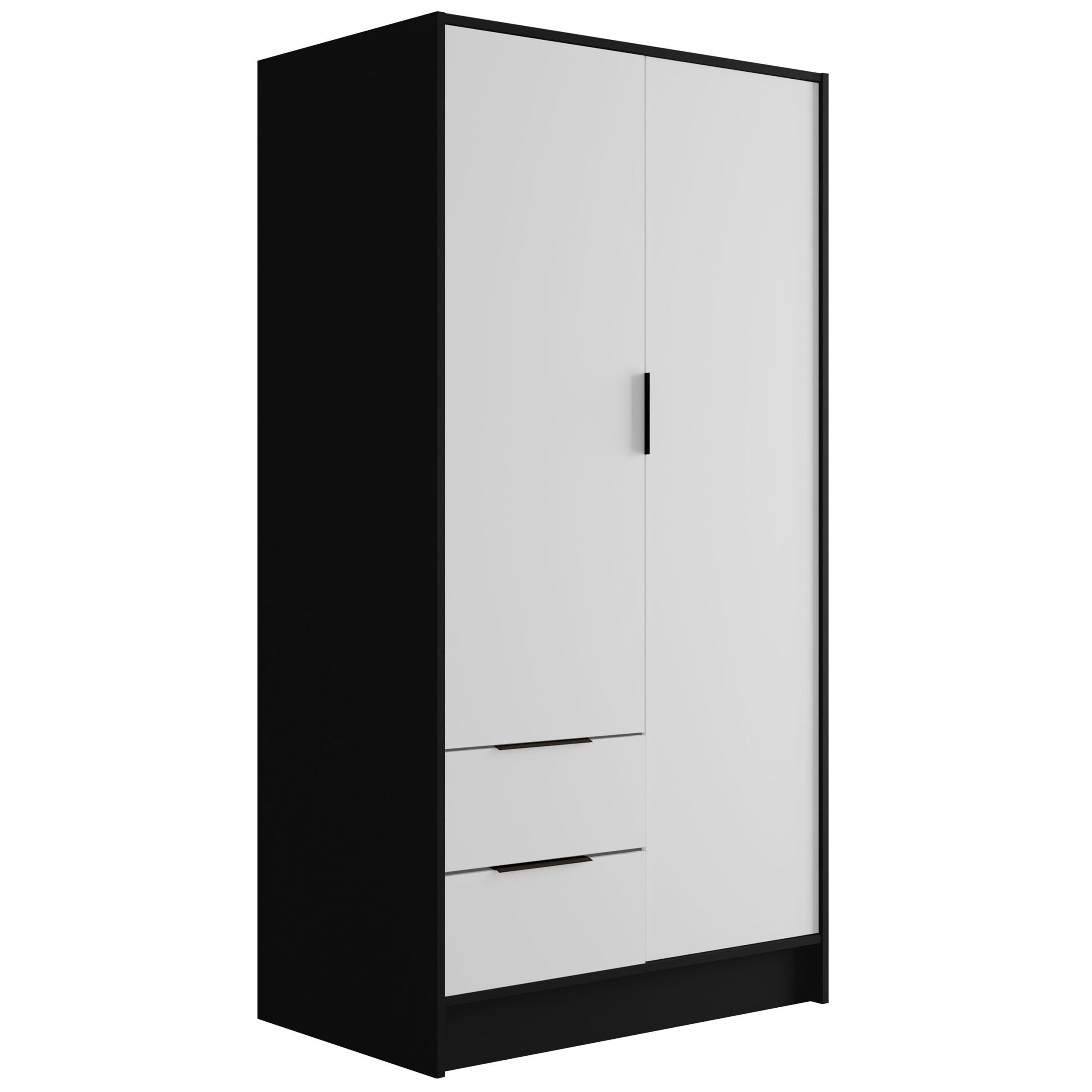 wohnli-moebel-suche-800000993412 Wohnli Möbelsuche - KLEIDERSCHRANK mit Flügeltüren KOLIN 100x200cm Schwarz / Weiß
