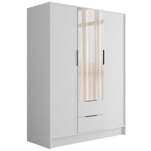 Wohnli Möbelsuche - KLEIDERSCHRANK mit Spiegel und Flügeltüren KOLIN 150x200cm Weiß/Weiß