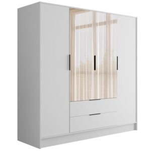 Wohnli Möbelsuche - KLEIDERSCHRANK mit Spiegel und Flügeltüren KOLIN 200x200cm Weiß/Weiß