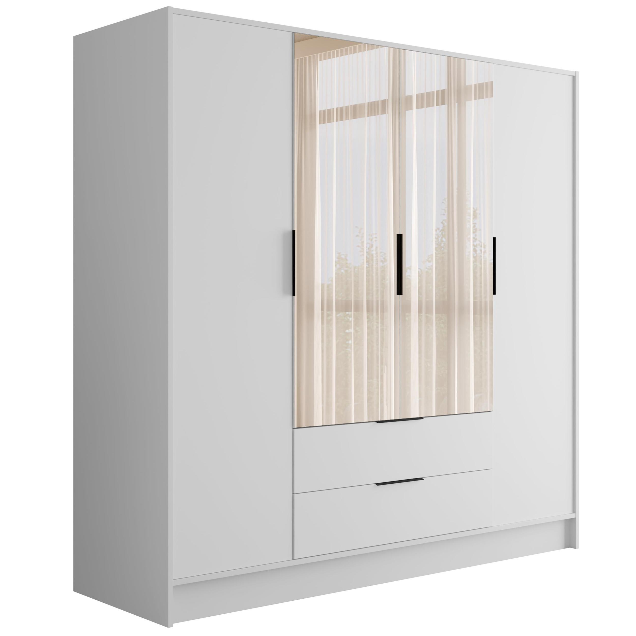 wohnli-moebel-suche-800000993419 Wohnli Möbelsuche - KLEIDERSCHRANK mit Spiegel und Flügeltüren KOLIN 200x200cm Weiß/Weiß