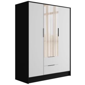 wohnli-moebel-suche-800000993431 Wohnli Möbelsuche - KLEIDERSCHRANK mit Spiegel und Flügeltüren KOLIN 150x200cm Schwarz / Weiß