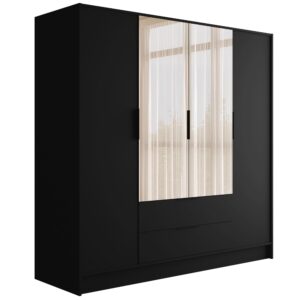 Wohnli Möbelsuche - KLEIDERSCHRANK mit Spiegel und Flügeltüren KOLIN 200x200cm Schwarz