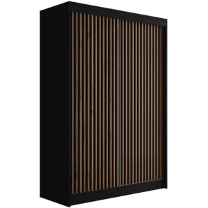 wohnli-moebel-suche-800000993437 Wohnli Möbelsuche - KLEIDERSCHRANK mit Lamel-Schiebetüren VILANv2 - 120 cm Schwarz + Lamelle Eiche Wotan