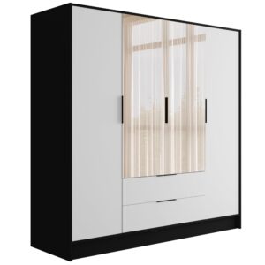 Wohnli Möbelsuche - KLEIDERSCHRANK mit Spiegel und Flügeltüren KOLIN 200x200cm Schwarz / Weiß