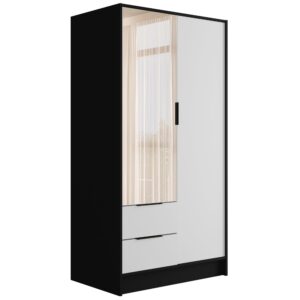 wohnli-moebel-suche-800000993444 Wohnli Möbelsuche - KLEIDERSCHRANK mit Spiegel und Flügeltüren KOLIN 100x200cm Schwarz / Weiß