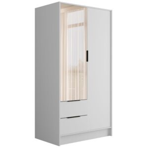 wohnli-moebel-suche-800000993447 Wohnli Möbelsuche - KLEIDERSCHRANK mit Spiegel und Flügeltüren KOLIN 100x200cm Weiß/Weiß