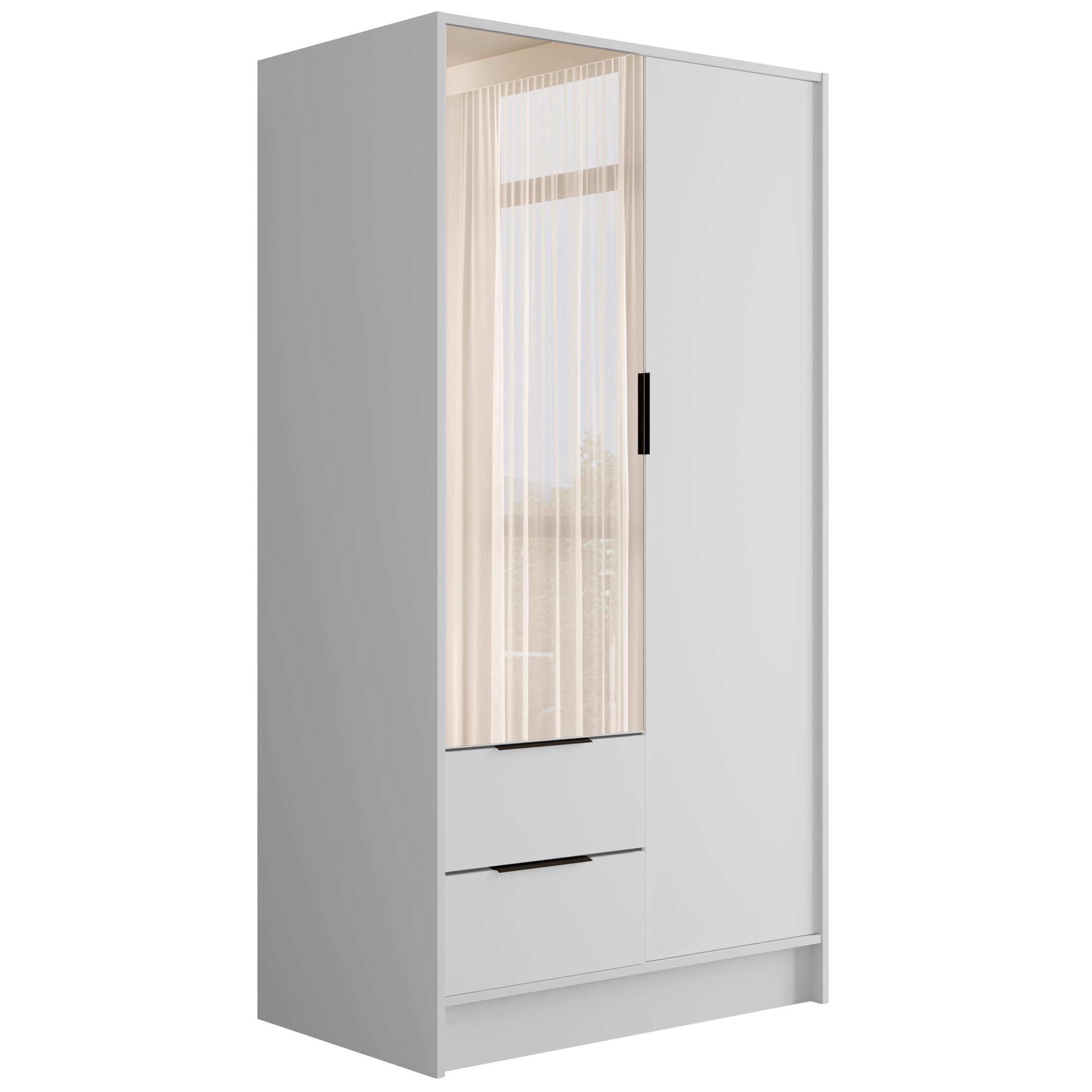 wohnli-moebel-suche-800000993447 Wohnli Möbelsuche - KLEIDERSCHRANK mit Spiegel und Flügeltüren KOLIN 100x200cm Weiß/Weiß