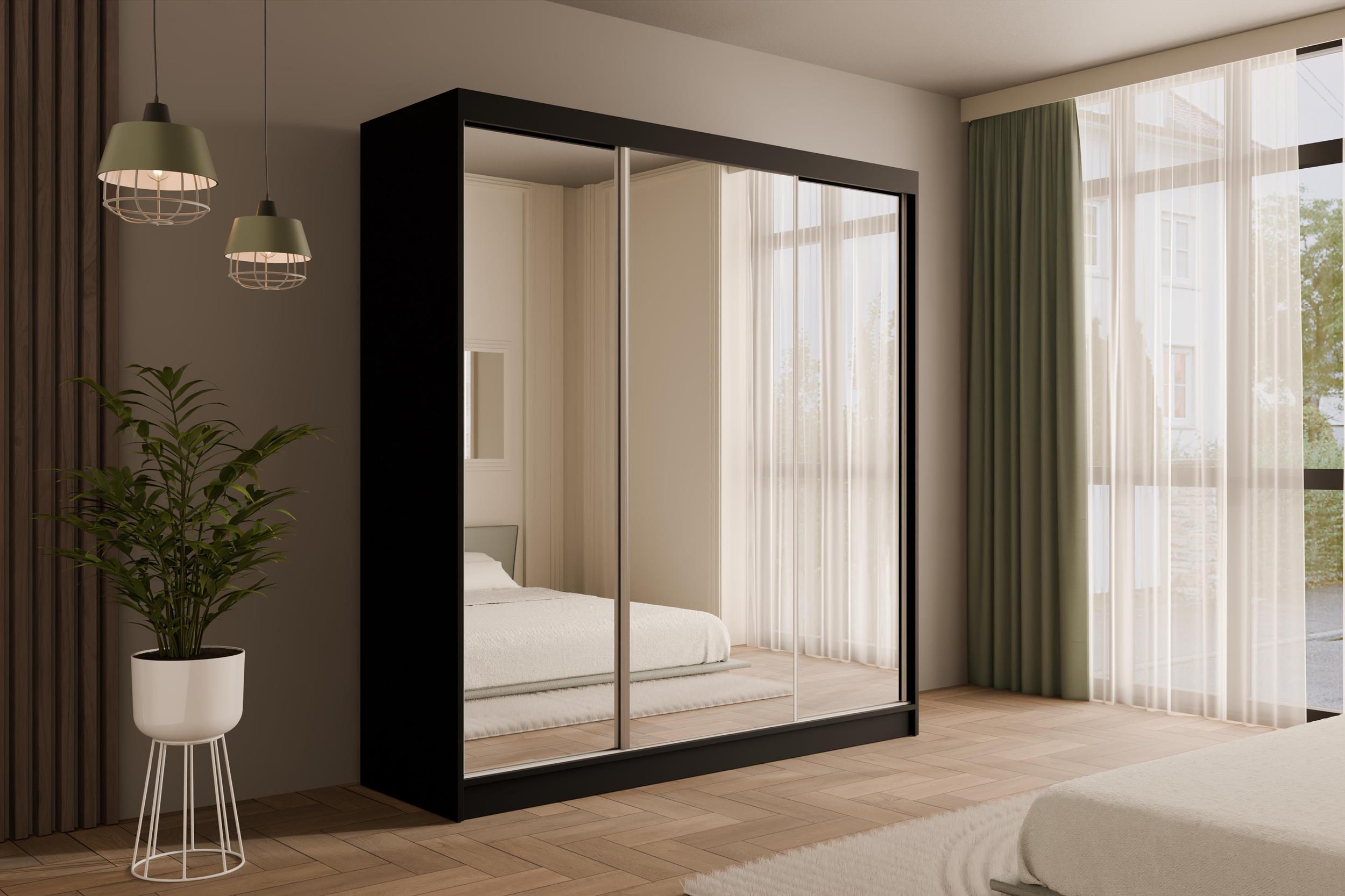 wohnli-moebel-suche-800000993491-1 KLEIDERSCHRANK mit Spiegel V2-URBANO 215x200 cm Schwarz Holzwerkstoff ALTDECOR Möbel > Schränke > Kleiderschränke Schwarz