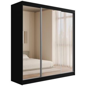 Wohnli Möbelsuche - KLEIDERSCHRANK mit Spiegel V2-URBANO 215x200 cm Schwarz