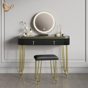 SCHMINKTISCH Isonca Schwarz mit LED Beleuchtung und Hocker Holzwerkstoff Livinity® Möbel > Tische > Schminktische Schwarz