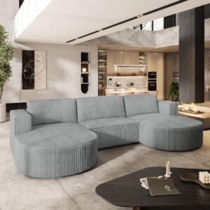 wohnli-moebel-suche-800000995682-1 WOHNLANDSCHAFT VEZZO P Hellgrau Kordstoff mit Schlaffunktion Textil MASSENO Möbel > Sofas & Couches > Wohnlandschaften > Wohnlandschaften U-Form Grau