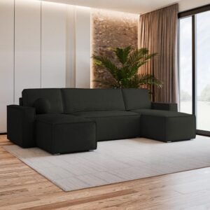 wohnli-moebel-suche-800000995694-1 WOHNLANDSCHAFT PESANO M Schwarz Velours-Stoff mit Schlaffunktion Holz MASSENO Möbel > Sofas & Couches > Wohnlandschaften > Wohnlandschaften U-Form Schwarz