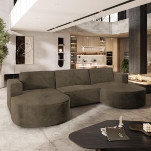 wohnli-moebel-suche-800000995712-1 WOHNLANDSCHAFT VEZZO M Beige Velours-Stoff mit Schlaffunktion Holz MASSENO Möbel > Sofas & Couches > Wohnlandschaften > Wohnlandschaften U-Form Beige