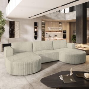wohnli-moebel-suche-800000995717-1 WOHNLANDSCHAFT VEZZO P Creme Kordstoff mit Schlaffunktion Textil MASSENO Möbel > Sofas & Couches > Wohnlandschaften > Wohnlandschaften U-Form Weiß