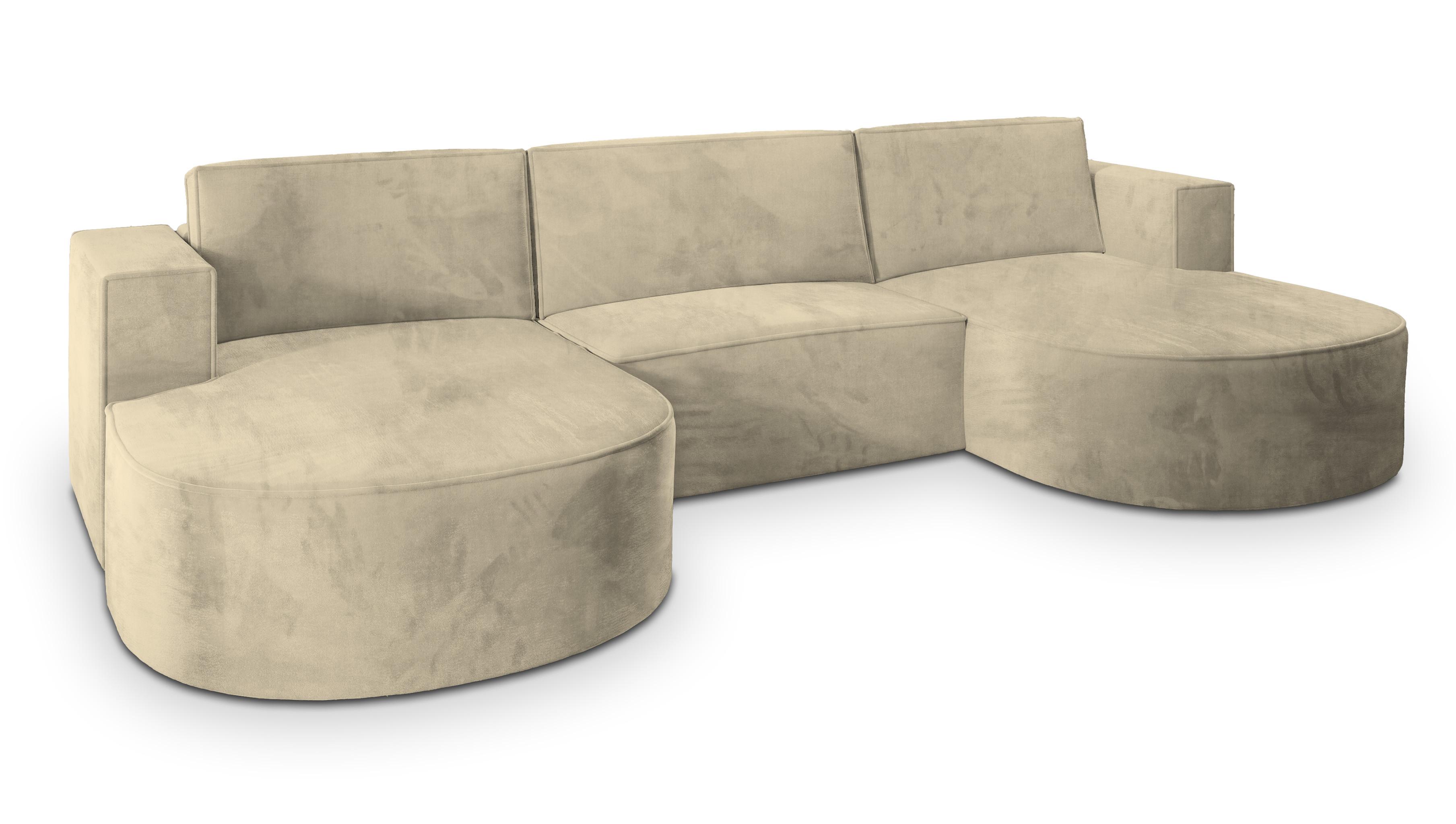 wohnli-moebel-suche-800000995725 Wohnli Möbelsuche - WOHNLANDSCHAFT VEZZO M Creme Velours-Stoff mit Schlaffunktion