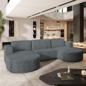 wohnli-moebel-suche-800000995737-1 WOHNLANDSCHAFT VEZZO P Grau Kordstoff mit Schlaffunktion Textil MASSENO Möbel > Sofas & Couches > Wohnlandschaften > Wohnlandschaften U-Form Grau