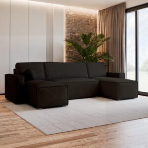 wohnli-moebel-suche-800000995739-1 WOHNLANDSCHAFT PESANO M Braun Velours-Stoff mit Schlaffunktion Holz MASSENO Möbel > Sofas & Couches > Wohnlandschaften > Wohnlandschaften U-Form Braun