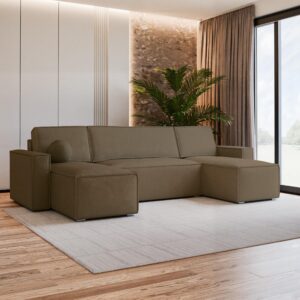 wohnli-moebel-suche-800000995750-1 WOHNLANDSCHAFT PESANO M Beige Velours-Stoff mit Schlaffunktion Holz MASSENO Möbel > Sofas & Couches > Wohnlandschaften > Wohnlandschaften U-Form Beige