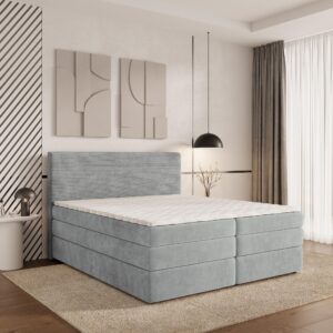 wohnli-moebel-suche-800000996460-1 BOXSPRINGBETT MATERN 180x200 cm mit Matratze und Topper - Hellgrau Holz MASSENO Möbel > Betten > Boxspringbetten Grau
