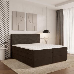 BOXSPRINGBETT MATERN 160x200 cm mit Matratze und Topper - Braun Holz MASSENO Möbel > Betten > Boxspringbetten Braun