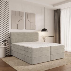 wohnli-moebel-suche-800000996469-1 BOXSPRINGBETT MATERN 160x200 cm mit Matratze und Topper - Beige Holz MASSENO Möbel > Betten > Boxspringbetten Beige