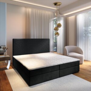 wohnli-moebel-suche-800000996471-1 BOXBETT GIARRO 180x200 cm mit Matratze und Topper - Schwarz Holz MASSENO Möbel > Betten > Boxspringbetten Schwarz