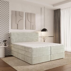 BOXSPRINGBETT MATERN 160x200 cm mit Matratze und Topper - Creme Holz MASSENO Möbel > Betten > Boxspringbetten Weiß