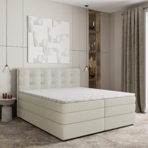 wohnli-moebel-suche-800000996499-1 BOXSPRINGBETT AREZI 160x200 cm mit Matratze und Topper - Creme Holz MASSENO Möbel > Betten > Boxspringbetten Weiß