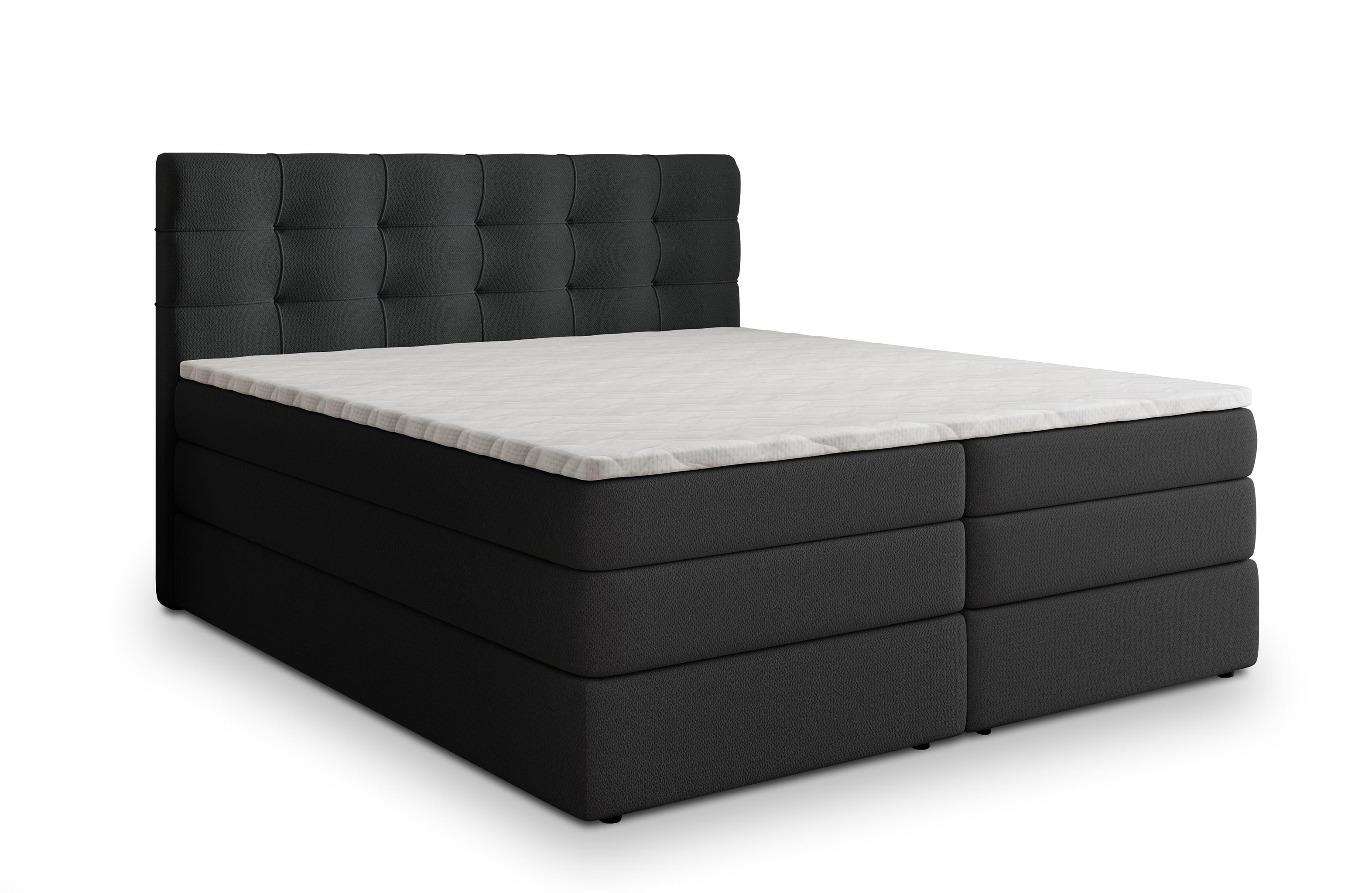 Wohnli Möbelsuche - BOXSPRINGBETT AREZI 160x200 cm mit Matratze und Topper - Schwarz
