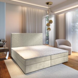 wohnli-moebel-suche-800000996502-1 BOXBETT GIARRO 140x200 cm mit Matratze und Topper - Creme Holz MASSENO Möbel > Betten > Boxspringbetten Weiß