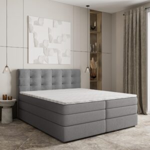wohnli-moebel-suche-800000996503-1 BOXSPRINGBETT AREZI 180x200 cm mit Matratze und Topper - Grau Holz MASSENO Möbel > Betten > Boxspringbetten Grau