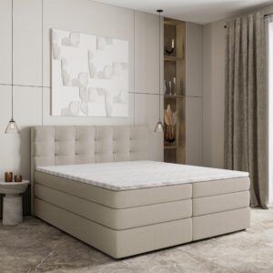 wohnli-moebel-suche-800000996504-1 BOXSPRINGBETT AREZI 180x200 cm mit Matratze und Topper - Beige Holz MASSENO Möbel > Betten > Boxspringbetten Beige