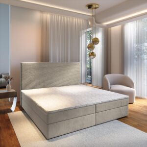 wohnli-moebel-suche-800000996531-1 BOXBETT GIARRO 160x200 cm mit Matratze und Topper - Beige Holz MASSENO Möbel > Betten > Boxspringbetten Beige