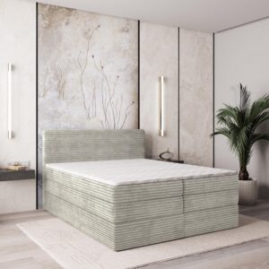 wohnli-moebel-suche-800000996540-1 BOXSPRINGBETT LUNERA 180x200 cm mit Matratze und Topper - Hellgrau Holz MASSENO Möbel > Betten > Boxspringbetten Grau