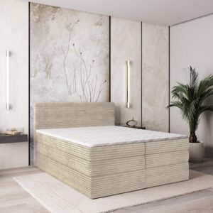 BOXSPRINGBETT LUNERA 180x200 cm mit Matratze und Topper - Creme Holz MASSENO Möbel > Betten > Boxspringbetten Weiß